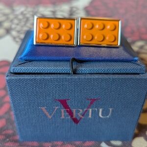 Orange Lego Brick Silver Cufflinks New In Box.